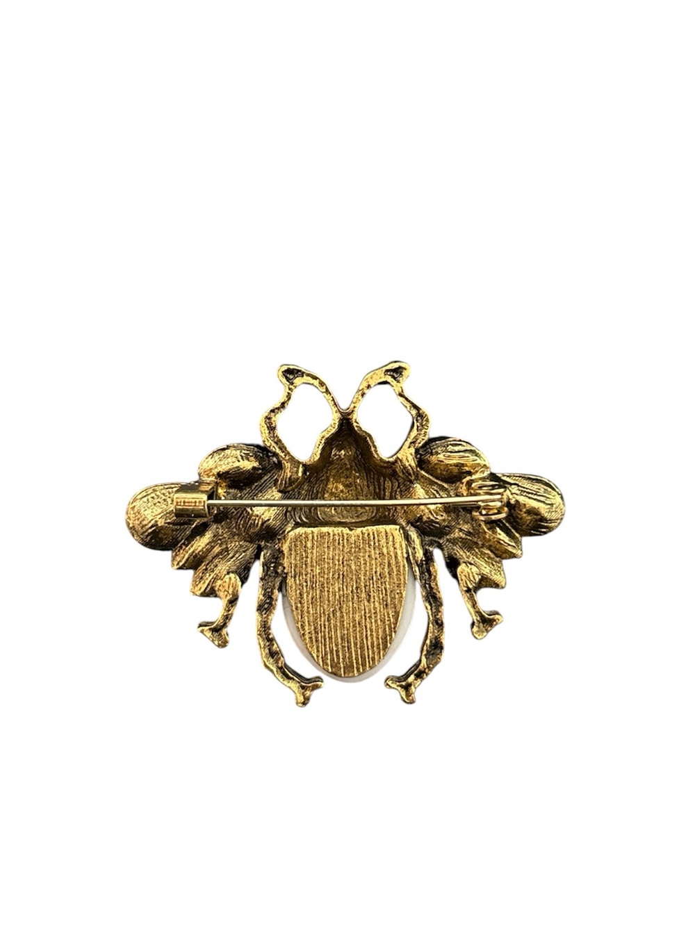 Gold Bee Brooch with Crystal Wings and Cream Pearl Body - Picture 2 of 3
